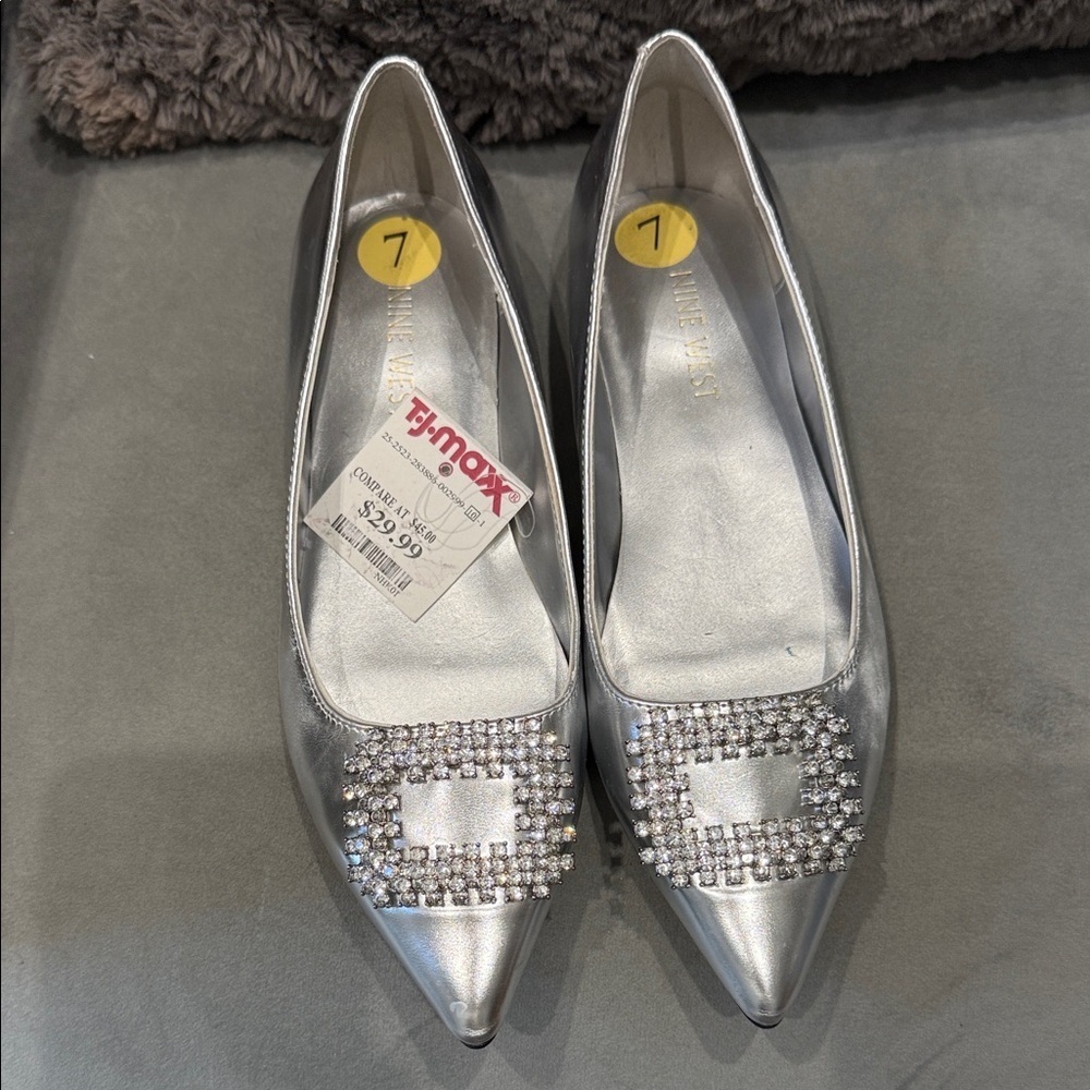 Nine West Silver Heels with Rhinestone Embellishment